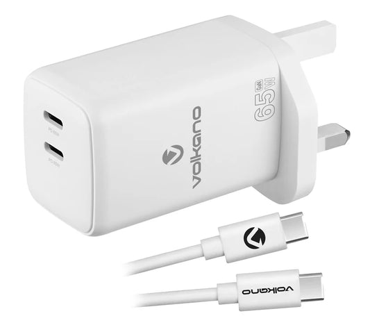 Volkano 65W GaN PD & Dual USB Type C Wall Charger With Cable